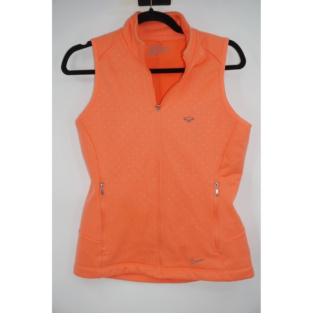 Nike Golf Vest Women's Small Orange Polka Dot Therma-Fit Fleece Zip Insulated